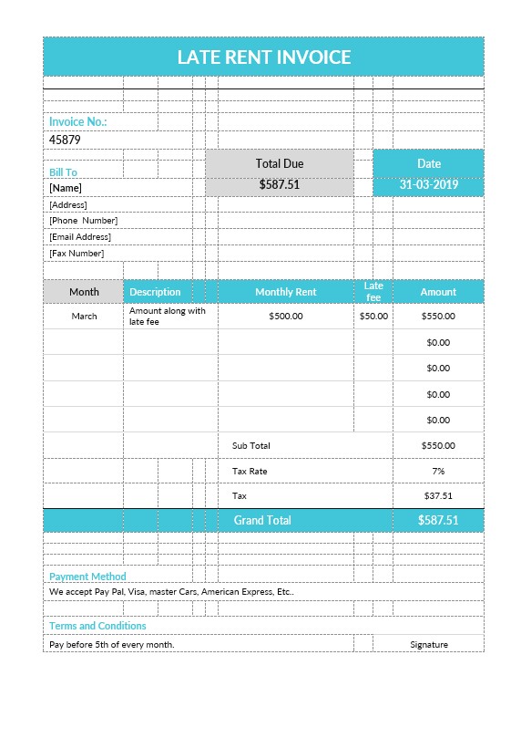 Late Rent Invoice Template PSD template